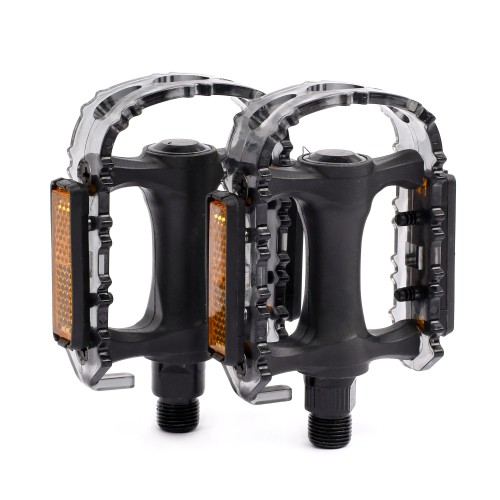 Педаль MTB HONGDING HD-905 PC, 9/16 резьба, PP+PC корпус, сталь. подшипник, 103х82мм, с рефлектором, 2S ось, black-silver, 1 пара /HD-905 PC