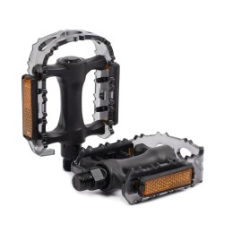 Педаль MTB HONGDING HD-905 PC, 9/16 резьба, PP+PC корпус, сталь. подшипник, 103х82мм, с рефлектором, 2S ось, black-silver, 1 пара /HD-905 PC