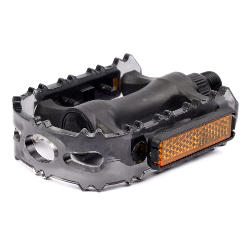 Педаль MTB HONGDING HD-905 PC, 9/16 резьба, PP+PC корпус, сталь. подшипник, 103х82мм, с рефлектором, 2S ось, black-silver, 1 пара /HD-905 PC