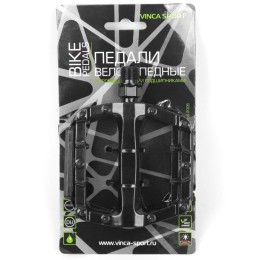 Педали алюминиевые на пром. и DU подшипниках, ось 9/16", черные, инд.уп. Vinca Sport
