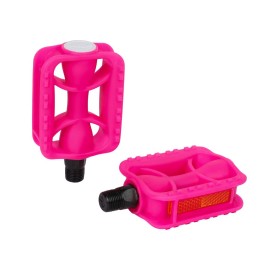 Педали детские MIXIEER KIDS MX-P686, полипропилен, без подшипников, ось 4S, с рефлектором, 90х54мм 1 пара. Резьба 9/16, розовые
