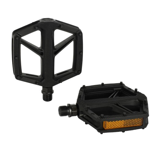 Педали MTB MIXIEER MX-P556, 9/16 резьба, PP корпус, 1DU подшипник, 108х107мм, с рефлектором, сталь ось, vacuum black, черные