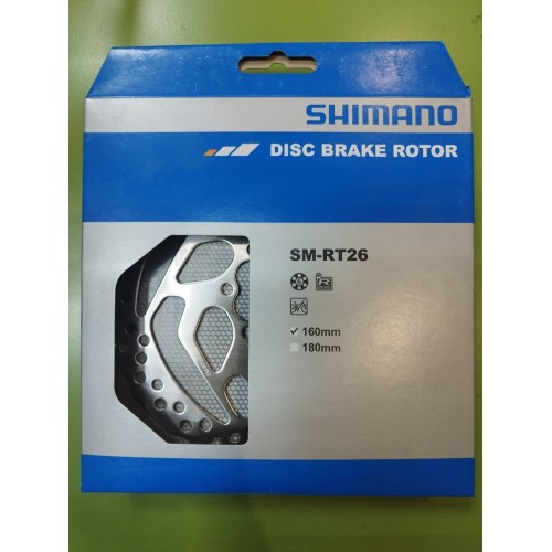 Ротор дискового тормоза 160 мм Shimano Deore RT26, 6 болтов, только для пласт колод, уп - коробка