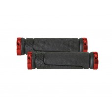 Ручки руля XL-G46 резиновые черные с алюминиевыми  красными замками с двух сторон 130 мм