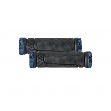 Ручки руля XL-G46 резиновые черные с алюминиевыми  синими замками с двух сторон 130 мм