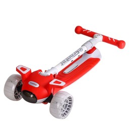 Самокат 3-х колесный SCOOTER Aero ML-718 с музыкой, фонарем, светящимися колесами, красный/белый