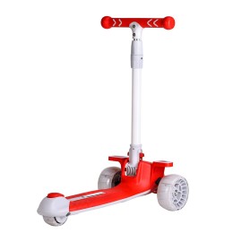 Самокат 3-х колесный SCOOTER Aero ML-718 с музыкой, фонарем, светящимися колесами, красный/белый