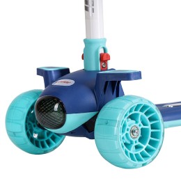 Самокат 3-х колесный SCOOTER Aero ML-718 с музыкой, фонарем, светящимися колесами, синий/голубой