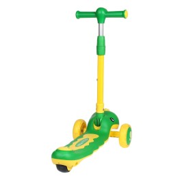 Самокат 3-х колесный SCOOTER Дино 8101 с сиденьем, зелёный/желтый, с музыкой и подсветкой