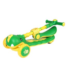 Самокат 3-х колесный SCOOTER Дино 8101 с сиденьем, зелёный/желтый, с музыкой и подсветкой