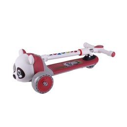 Самокат 3-х колесный SCOOTER Пандочка 711, белый/красный, с музыкой и подсветкой