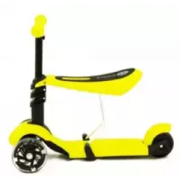 Самокат EVO Kids 3в1 со светящимися колесами и съемным регулируемым сиденьем, желтый 