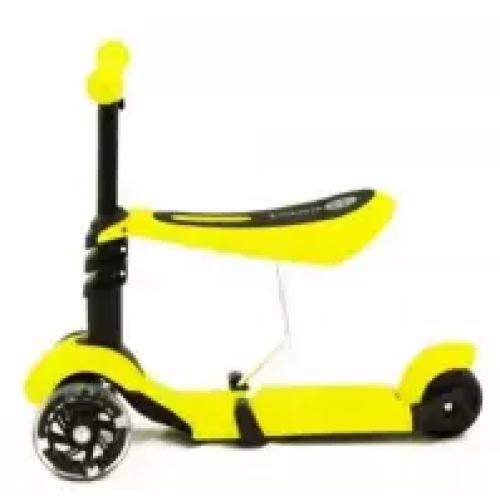 Самокат EVO Kids 3в1 со светящимися колесами и съемным регулируемым сиденьем, желтый 