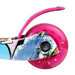 Самокат трехколесный от 3-х лет Yeenot GT4108P15, светящиеся колёса, розовый разноцветный 2 колеса сзади