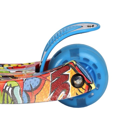 Самокат трехколесный Woohooo Beamy Art / светящиеся PU колёса / Принт "Комикс", голубой/цветной