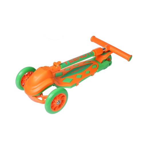 Самокат трехколесный Yeenot R188-3, свет. колёса, PU 120мм, оранжевый/зеленый