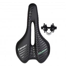 Седло COMIRON POGACAR N846 MTB 280X160, чёрно+зелёное