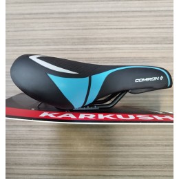 Седло детское COMIRON KARKUSHA N901B 240x145 мм, чёрное с голубым и белым