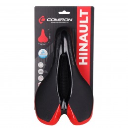 Седло MTB COMIRON HINAULT M039R 250X155, черно-красное с отверстием и сеткой