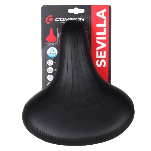 Седло суперкомфортное COMIRON SEVILLA N802BK 260x225 мм, чёрное с открытыми пружинами