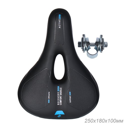 Седло велосипедное комфортное COMIRON YALTA C036 255x190, чёрно-синее