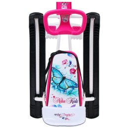 Снегокат Тимка Спорт 4-1 со спинкой и ремнем, Бабочки (черный/белый/розовый)