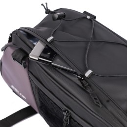 Сумка на багажник ESLNF, материал antique leather film PU+ cotton bottom PI luminous, 12,5х35х14 см., черная с фиолетовым перламутром