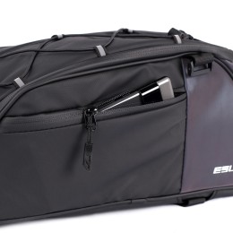 Сумка на багажник ESLNF, материал antique leather film PU+ cotton bottom PI luminous, 12,5х35х14 см., черная с фиолетовым перламутром