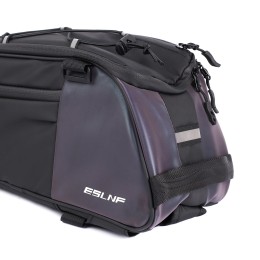 Сумка на багажник ESLNF, материал antique leather film PU+ cotton bottom PI luminous, 12,5х35х14 см., черная с фиолетовым перламутром