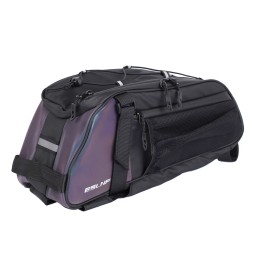 Сумка на багажник ESLNF, материал antique leather film PU+ cotton bottom PI luminous, 12,5х35х14 см., черная с фиолетовым перламутром