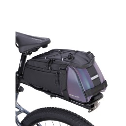 Сумка на багажник ESLNF, материал antique leather film PU+ cotton bottom PI luminous, 12,5х35х14 см., черная с фиолетовым перламутром