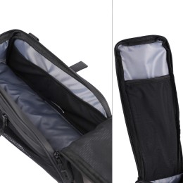 Сумка на багажник ESLNF, материал antique leather film PU+ cotton bottom PI luminous, 12,5х35х14 см., черная с фиолетовым перламутром