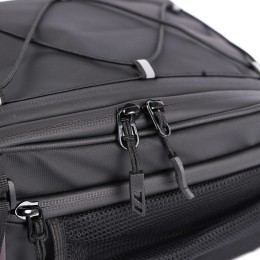 Сумка на багажник ESLNF, материал antique leather film PU+ cotton bottom PI luminous, 12,5х35х14 см., черная с фиолетовым перламутром