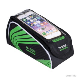 Сумка на раму BICYCLE SOUL TPU стенки корпуса с отделением для смартфона, основной отсек на липучке velcro, 21х9х10см, чёрно-зелёная