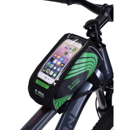 Сумка на раму BICYCLE SOUL TPU стенки корпуса с отделением для смартфона, основной отсек на липучке velcro, 21х9х10см, чёрно-зелёная