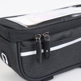 Сумка на раму COMIRON, с отделением для смартфона 6.0", основной отсек на молнии, черная, 21x10.5x9см
