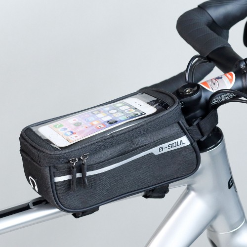 Сумка на раму COMIRON, с отделением для смартфона 6.0", основной отсек на молнии, черная, 21x10.5x9см