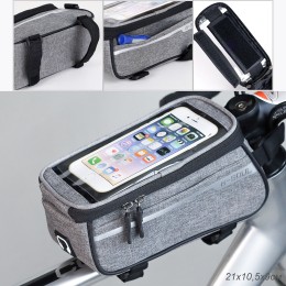 Сумка на раму COMIRON, с отделением для смартфона 6.0", основной отсек на молнии, серая, 21x10.5x9см