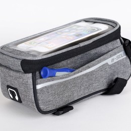 Сумка на раму COMIRON, с отделением для смартфона 6.0", основной отсек на молнии, серая, 21x10.5x9см