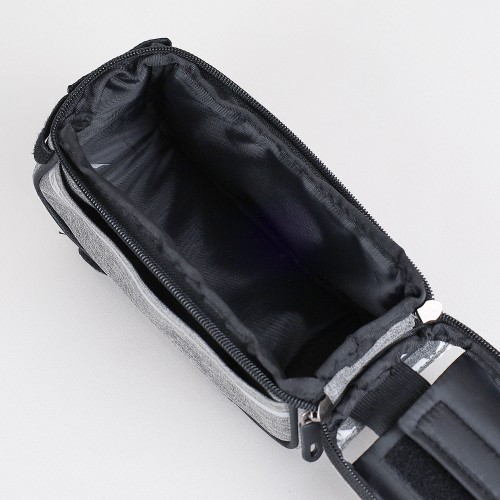 Сумка на раму COMIRON, с отделением для смартфона 6.0", основной отсек на молнии, серая, 21x10.5x9см