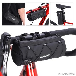 Сумка на руль ESLNF корпус на молнии, материал Durable Long-Guard Nylon, крепление velcro. 23,6х10,5х10 см. чёрная