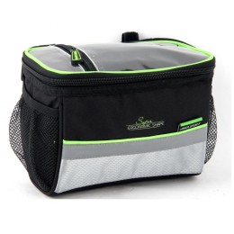 Сумка на руль с боковыми карманами, с отделом для планшета 7"-8", 200х150х130мм, черная с зеленым кантом