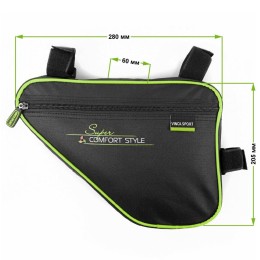 Сумка под раму, карман для телефона внутри сумки, 280х210х40мм, черная с зеленым кантом