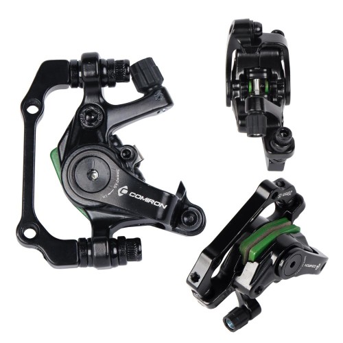 Тормоз дисковый механический COMIRON S8 для дисков 120-203мм с адаптером F180/R160mm, зеленые колодки