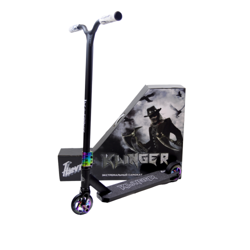 Трюковой самокат HAEVNER KLINGER 2023, черный матовый/неохром