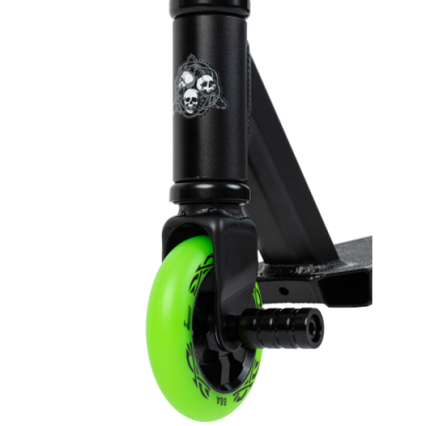 Трюковый самокат HAEVNER KRAFT BLACK EDITION 2023, черный/зеленый анодированный