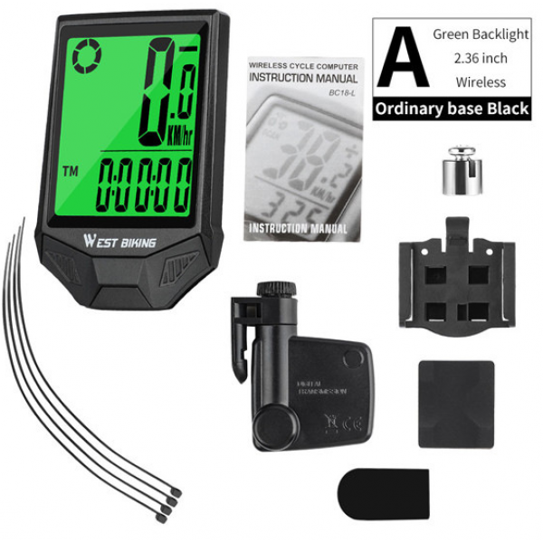 Велокомпьютер беспроводной West Biking BC18-L, (18 функций), черный