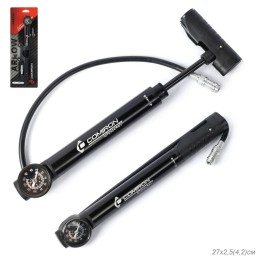 Велонасос COMIRON ARROW, алюминиевый цилиндр, прорезиненная пластиковая ручка, Presta-Schrader, 8,3 бар.