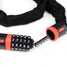 Замок-цепь кодовый R-LOCK CHAIN, 5 разрядов, 1200мм, стальная цепь, толщина металла 6 мм, чёрно-красный