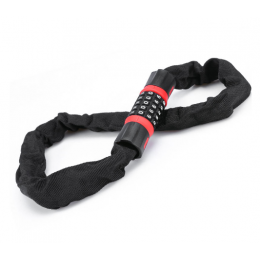 Замок-цепь кодовый R-LOCK CHAIN, 5 разрядов, 1200мм, стальная цепь, толщина металла 6 мм, чёрно-красный